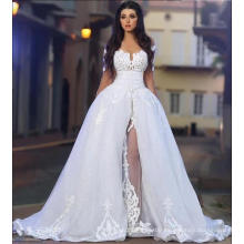 Modern Sexy Leg Open White Ball Gown Short Tail Wedding Bridal Dresses